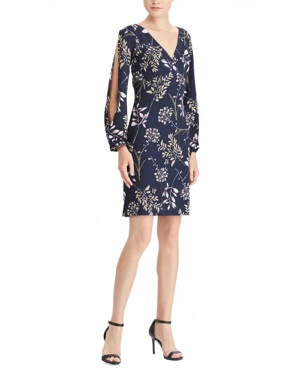 NEW AMERICAN LIVING floral print sheath dress in navy/fuscia/multi